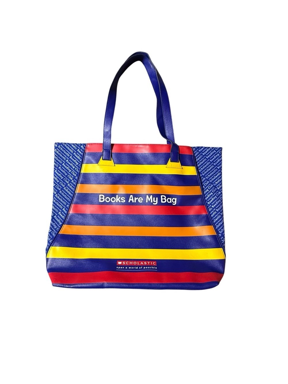 Vintage Scholastic Books Are My Bag Faux Leather Rainbow Striped Tote Purse